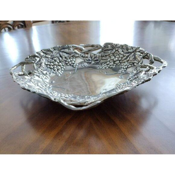 Godinger Silver Plated Grape Leaf 12" Serving Tray Platter, Footed, Grapes Vine - Picture 4 of 9